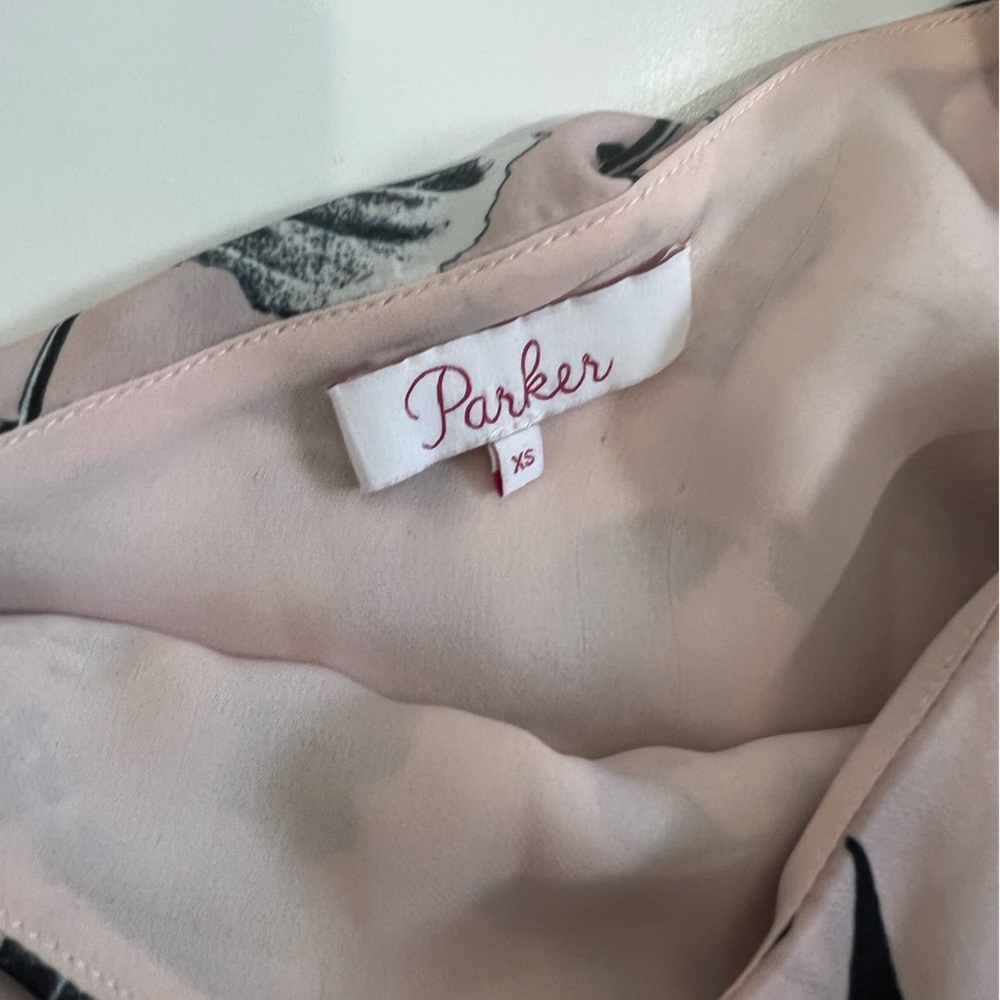 Parker Pink & Black Floral One Shoulder Ruffle Dress XS - Picture 7 of 7